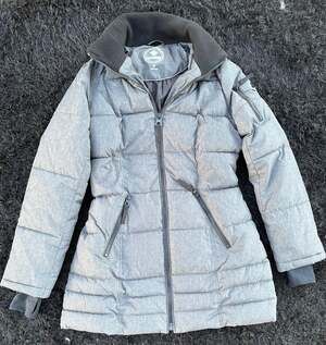 Halitech Women's Grey Quilted Puffer Parka Jacket with Smocked Waist